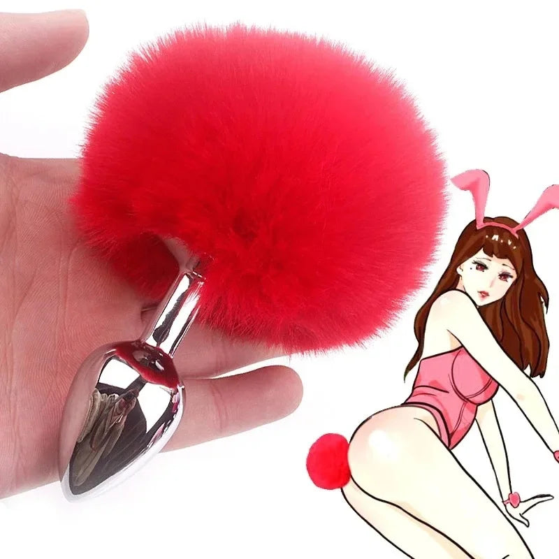 Metal Plush Rabbit Tail Anal Plug Prostate Massager Butt Plug Rabbit Ear BDSM Cosplay Erotic Sex Toys for Women Adults Sex Game