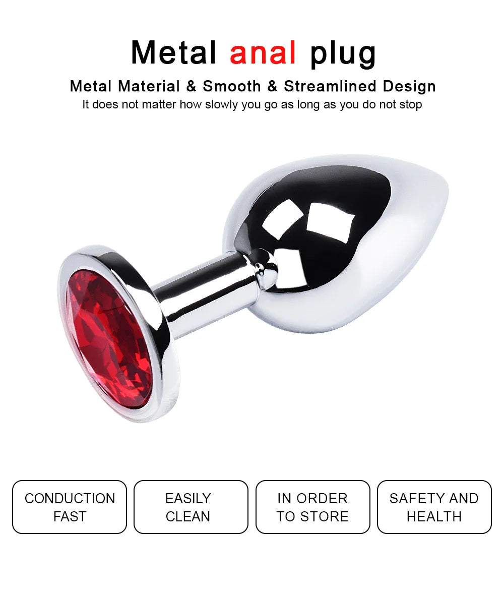 Metal Anal Plug Stainless Steel Butt Plug With Jewelry Colorful Crystal Anus Plug Anal Bead Adults Sex Toys for Women Adult Game