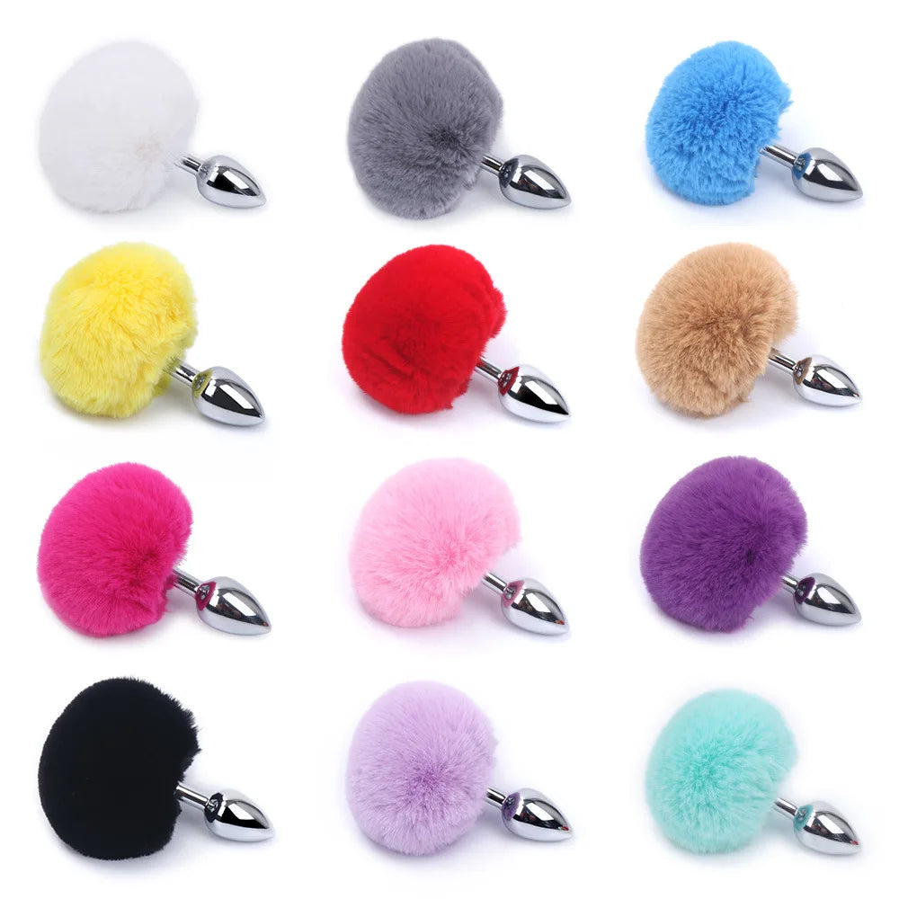 Metal Plush Rabbit Tail Anal Plug Prostate Massager Butt Plug Rabbit Ear BDSM Cosplay Erotic Sex Toys for Women Adults Sex Game