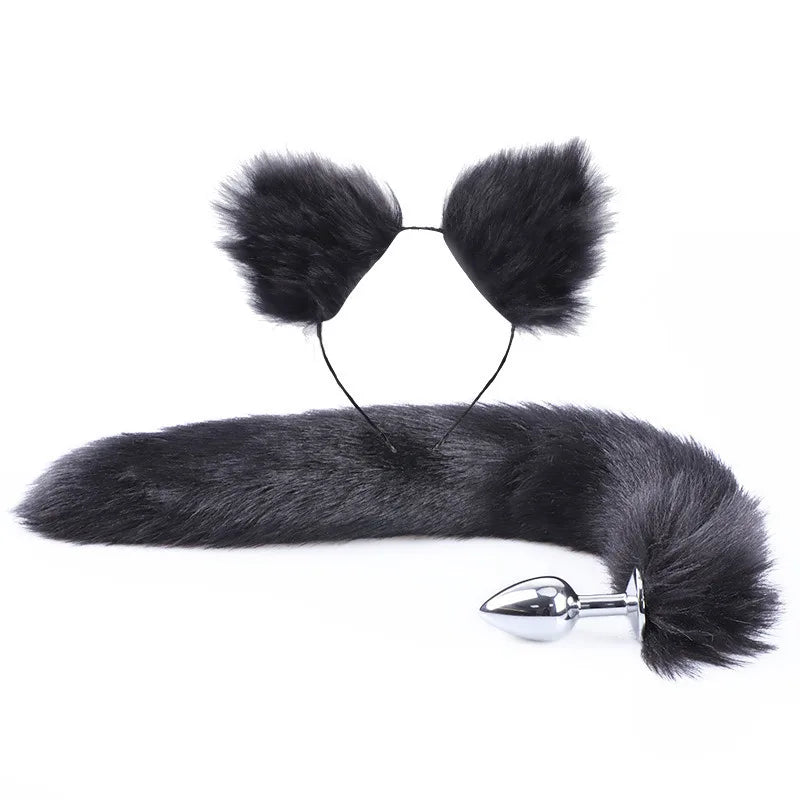 Cute Fox Tail Anal Plug Bow-Knot Soft Cat Ears Erotic Cosplay Couples Accessories SM Sex Toys for Female Male