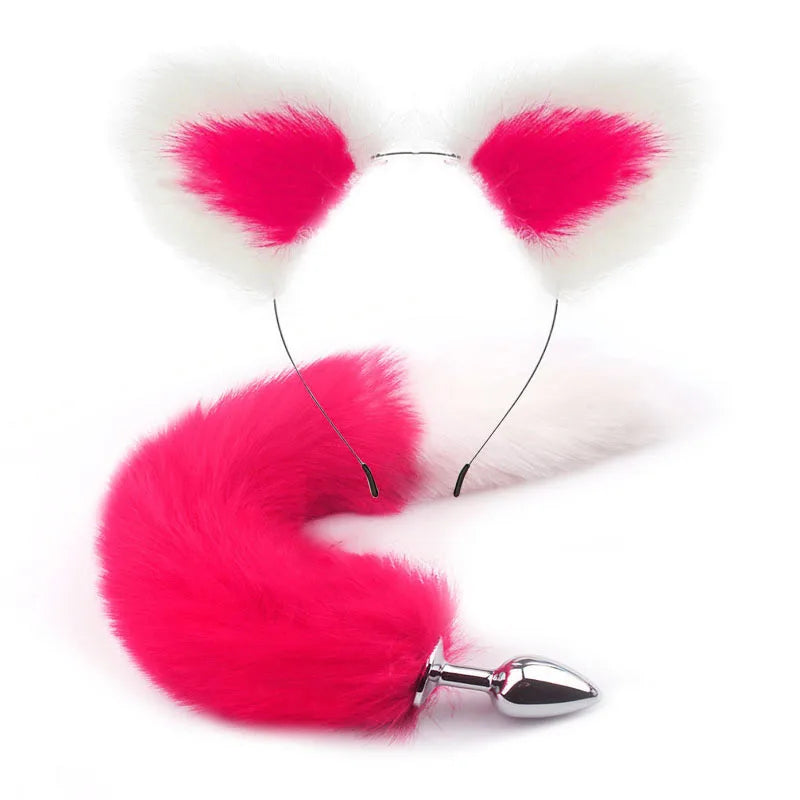 Cute Fox Tail Anal Plug Bow-Knot Soft Cat Ears Erotic Cosplay Couples Accessories SM Sex Toys for Female Male