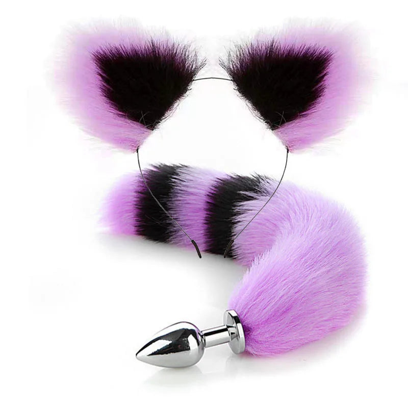 Cute Fox Tail Anal Plug Bow-Knot Soft Cat Ears Erotic Cosplay Couples Accessories SM Sex Toys for Female Male