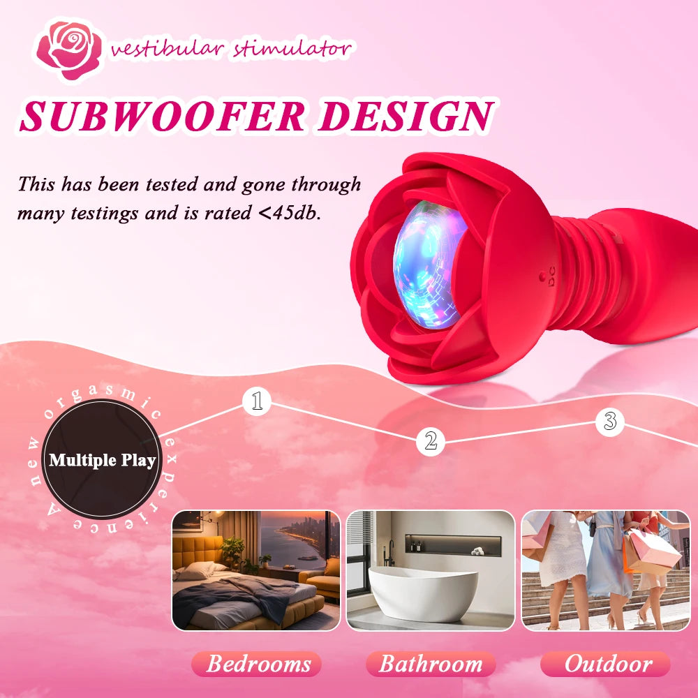 Telescopic Rose Anal Butt Plug Vibrator Wireless Remote Prostate Massager Female Vagina Masturbator for Adult Sex Toys for Women Men