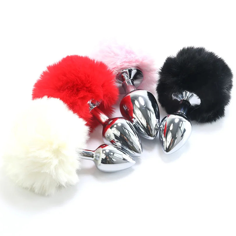 Metal Plush Rabbit Tail Anal Plug Prostate Massager Butt Plug Rabbit Ear BDSM Cosplay Erotic Sex Toys for Women Adults Sex Game