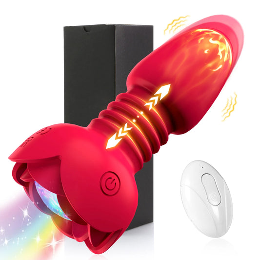 Telescopic Rose Anal Butt Plug Vibrator Wireless Remote Prostate Massager Female Vagina Masturbator for Adult Sex Toys for Women Men
