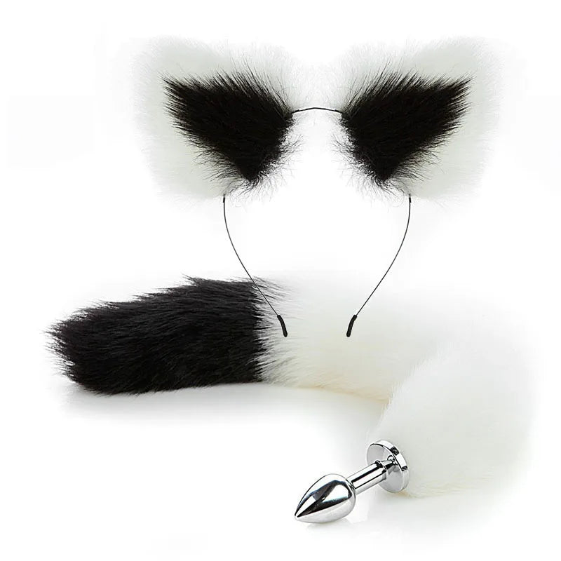 Cute Fox Tail Anal Plug Bow-Knot Soft Cat Ears Erotic Cosplay Couples Accessories SM Sex Toys for Female Male