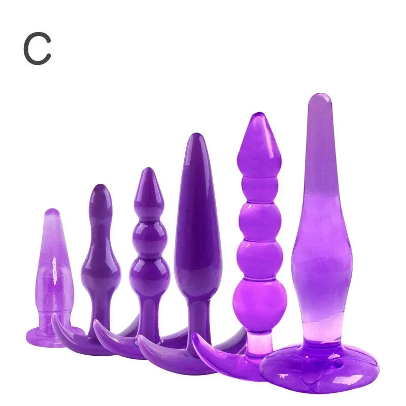 Anal Plug 6pcs Funny Butt Plug Backcourt Waterproof Silicone Comrades Adult Products Combination Set Massager Stick Training Kit