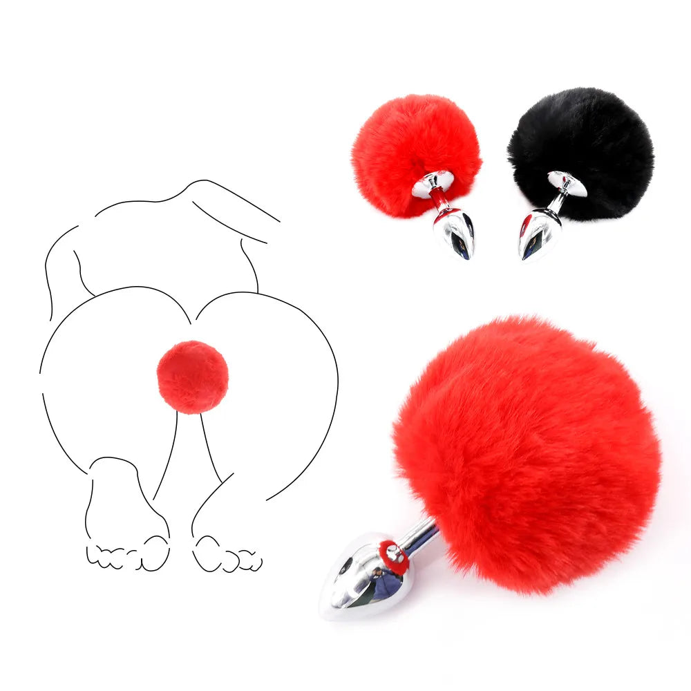Metal Plush Rabbit Tail Anal Plug Prostate Massager Butt Plug Rabbit Ear BDSM Cosplay Erotic Sex Toys for Women Adults Sex Game