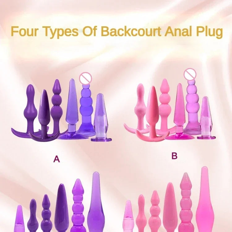 Anal Plug 6pcs Funny Butt Plug Backcourt Waterproof Silicone Comrades Adult Products Combination Set Massager Stick Training Kit