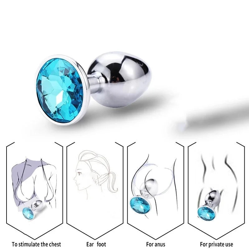 Metal Anal Plug Stainless Steel Butt Plug With Jewelry Colorful Crystal Anus Plug Anal Bead Adults Sex Toys for Women Adult Game