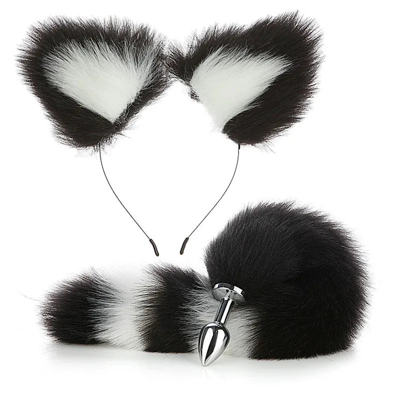Cute Fox Tail Anal Plug Bow-Knot Soft Cat Ears Erotic Cosplay Couples Accessories SM Sex Toys for Female Male