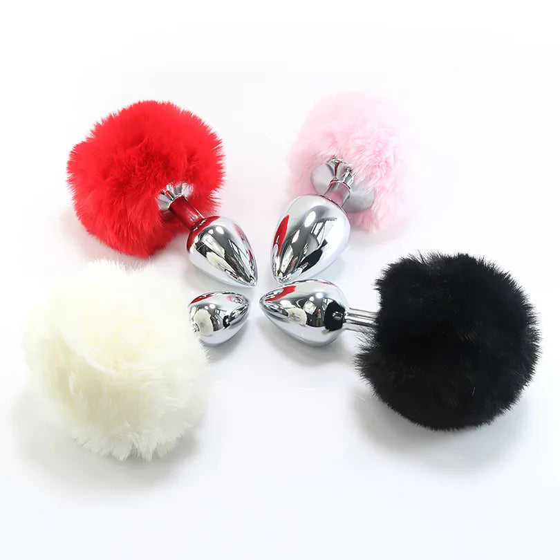 Metal Plush Rabbit Tail Anal Plug Prostate Massager Butt Plug Rabbit Ear BDSM Cosplay Erotic Sex Toys for Women Adults Sex Game