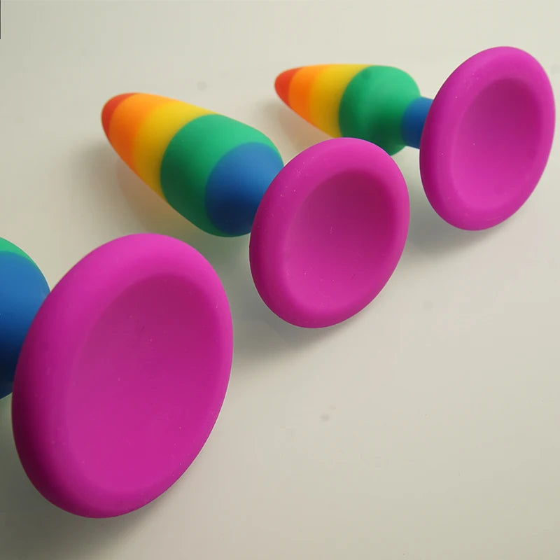 Rainbow Colours Butt Plugs,Liquid Silicone Ass Anus Anal Plug With Suction Cup Base Sex Toys,Analplug Buttplug Butplug
