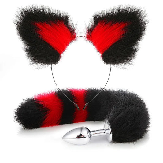 Cute Fox Tail Anal Plug Bow-Knot Soft Cat Ears Erotic Cosplay Couples Accessories SM Sex Toys for Female Male