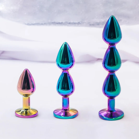 New Style Colorful Various sizes Metal Anal Plug Beginners To Expert Butt Plug Anus Massage Anal Stimulator Dildos Adult Sex Toy