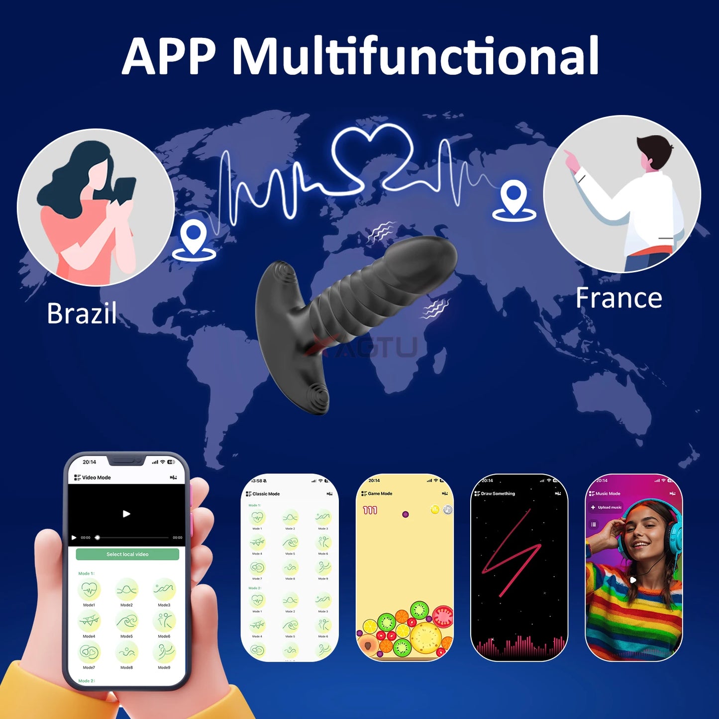 APP Control Female & Male Massager Vibrator Anal Plug Telescopic Butt Plug Female Sex Toy for Adult