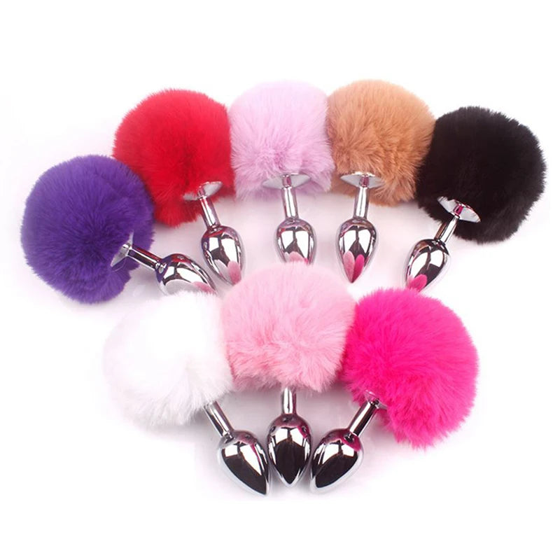 Metal Plush Rabbit Tail Anal Plug Prostate Massager Butt Plug Rabbit Ear BDSM Cosplay Erotic Sex Toys for Women Adults Sex Game