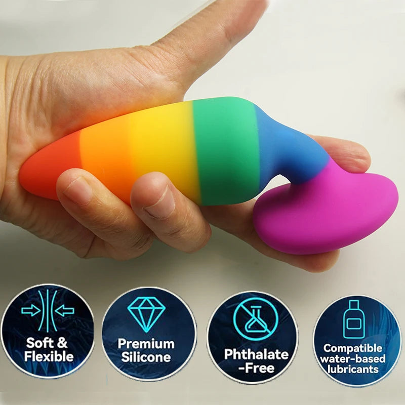 Rainbow Colours Butt Plugs,Liquid Silicone Ass Anus Anal Plug With Suction Cup Base Sex Toys,Analplug Buttplug Butplug