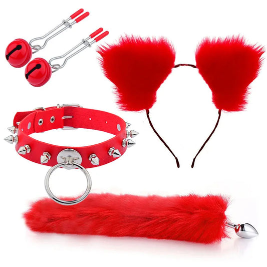 4 pz Ass Butt Tail Buttplug Fox Pigtail Anal Plug And Ears Erotic products BDSM Cat Ears Sex Game Toys For Couple Adults Women Men