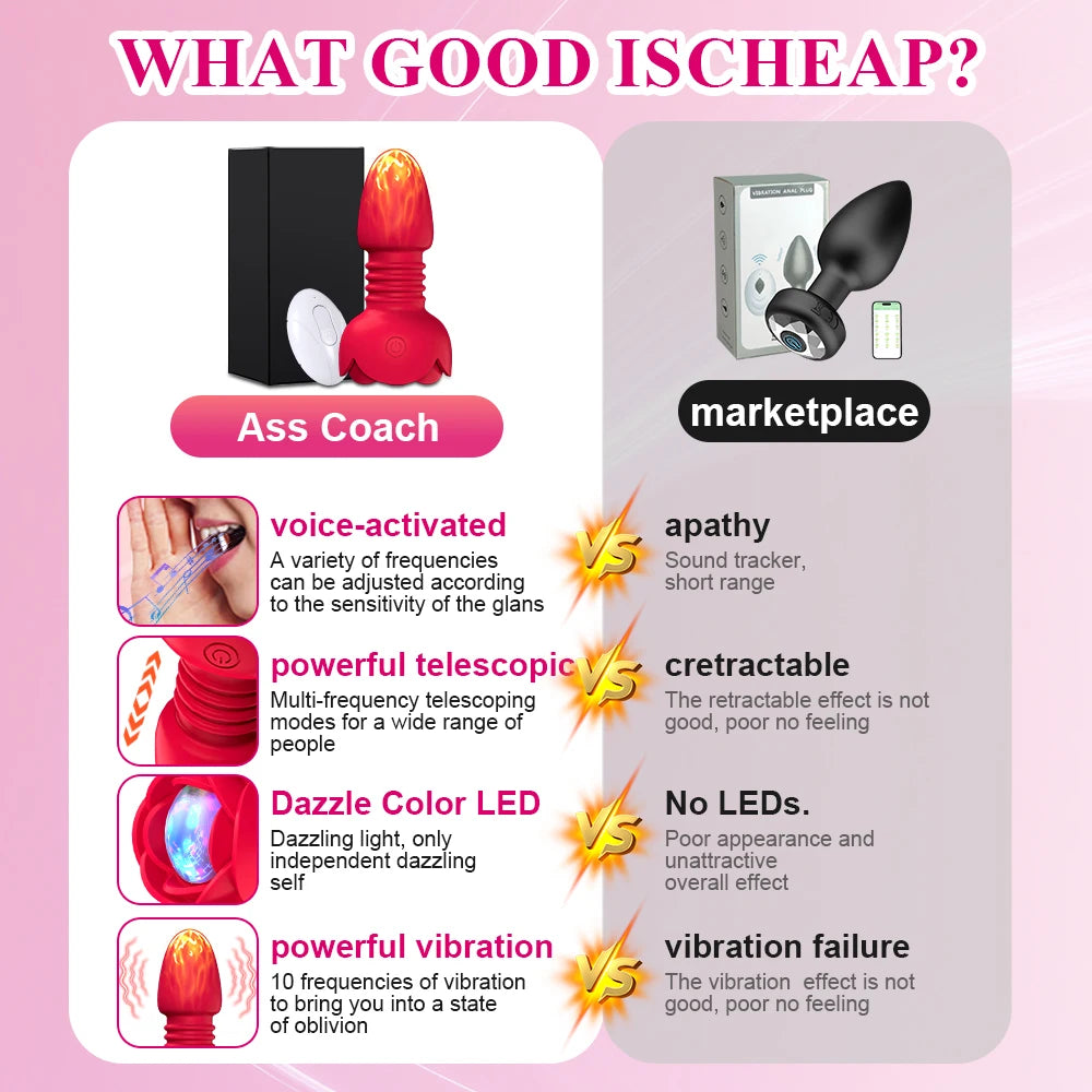 Telescopic Anal Butt Plug Vibrator Wireless Remote Prostate Massager Female Vagina Masturbator for Adult Sex Toys for Women Men