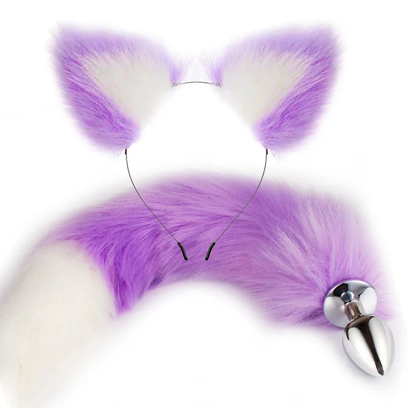 Cute Fox Tail Anal Plug Bow-Knot Soft Cat Ears Erotic Cosplay Couples Accessories SM Sex Toys for Female Male