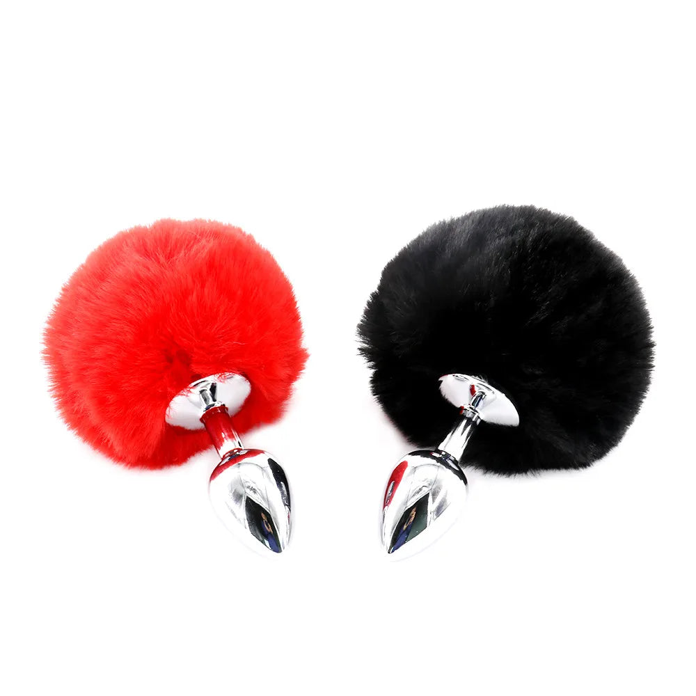 Metal Plush Rabbit Tail Anal Plug Prostate Massager Butt Plug Rabbit Ear BDSM Cosplay Erotic Sex Toys for Women Adults Sex Game