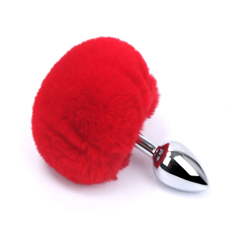 Metal Plush Rabbit Tail Anal Plug Prostate Massager Butt Plug Rabbit Ear BDSM Cosplay Erotic Sex Toys for Women Adults Sex Game