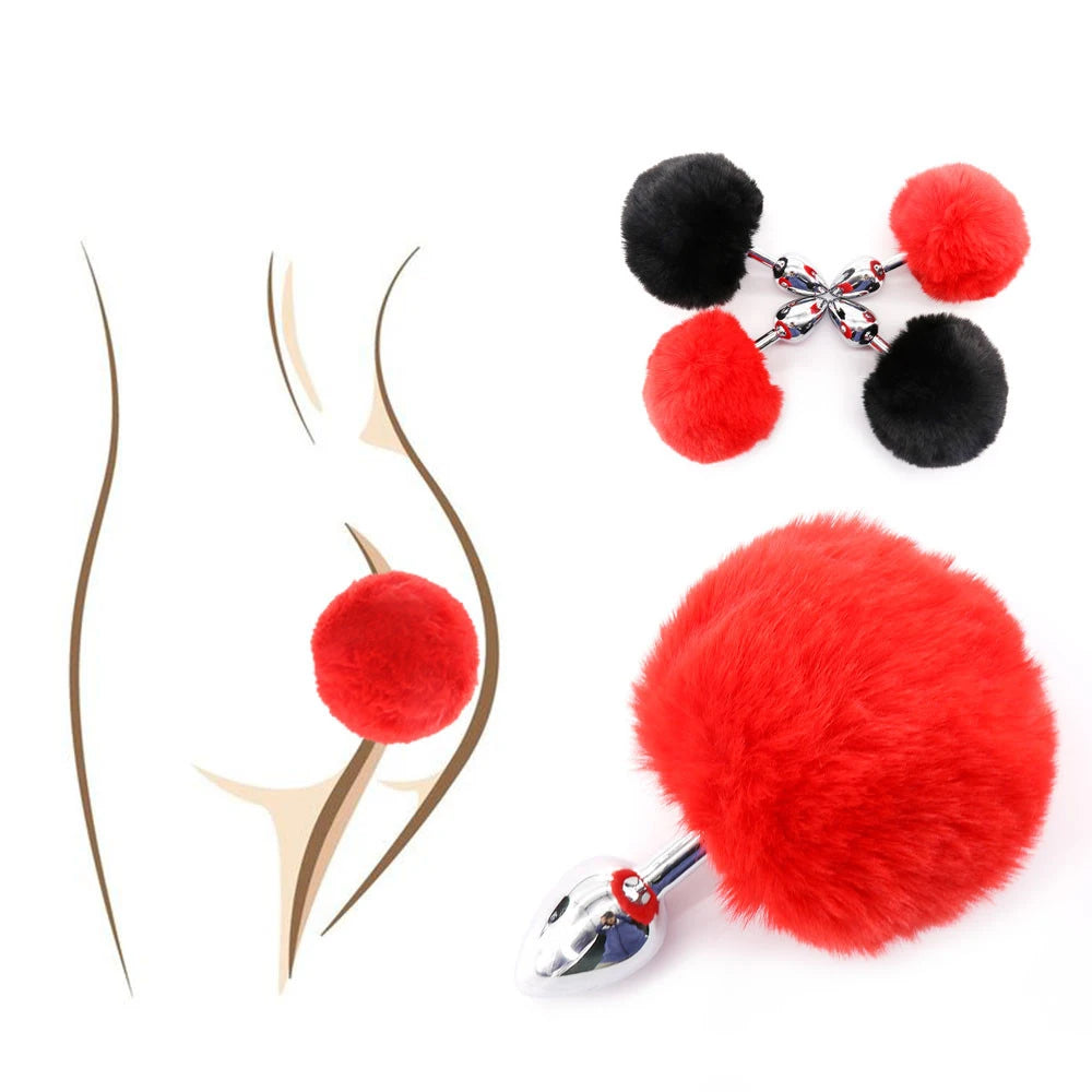 Metal Plush Rabbit Tail Anal Plug Prostate Massager Butt Plug Rabbit Ear BDSM Cosplay Erotic Sex Toys for Women Adults Sex Game