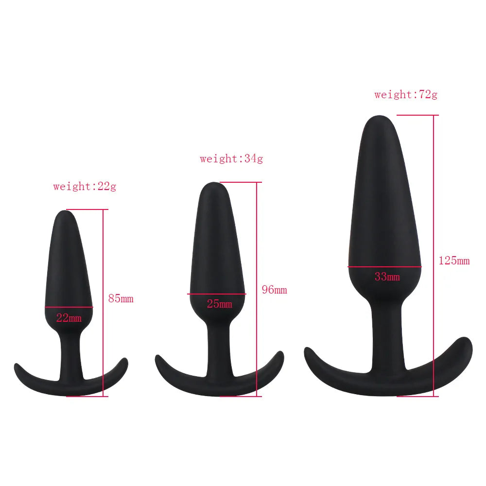 Silicone Anal Plug Pack of 3 Butt Plugs for Women Training Set for Beginners Advanced Users with Flared Base Prostate Sex Toys