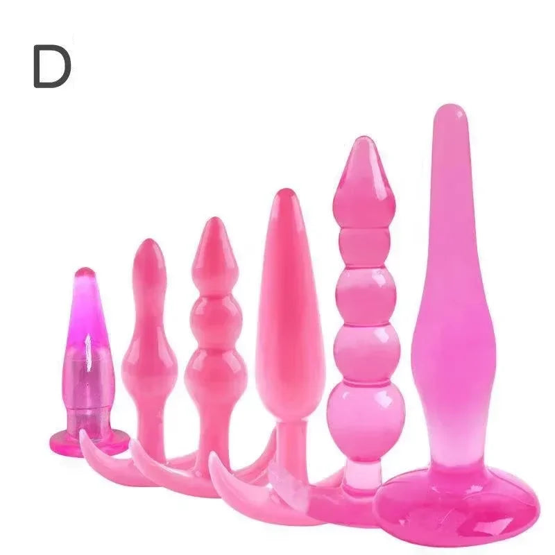 Anal Plug 6pcs Funny Butt Plug Backcourt Waterproof Silicone Comrades Adult Products Combination Set Massager Stick Training Kit