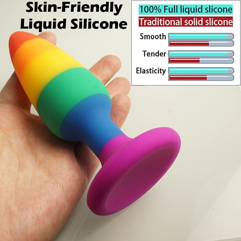 Rainbow Colours Butt Plugs,Liquid Silicone Ass Anus Anal Plug With Suction Cup Base Sex Toys,Analplug Buttplug Butplug