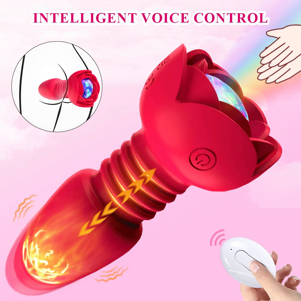 Telescopic Rose Anal Butt Plug Vibrator Wireless Remote Prostate Massager Female Vagina Masturbator for Adult Sex Toys for Women Men