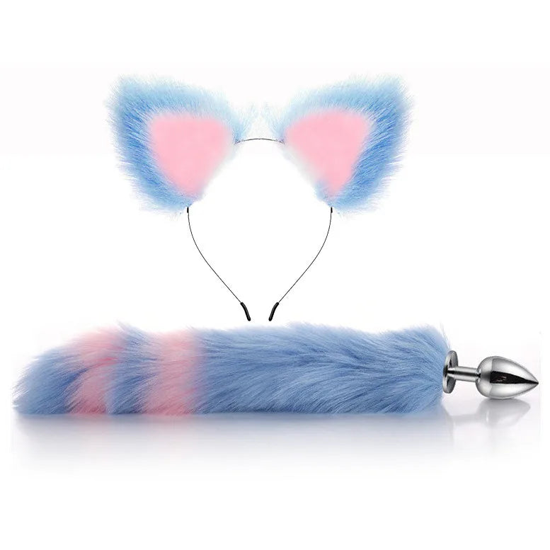 Cute Fox Tail Anal Plug Bow-Knot Soft Cat Ears Erotic Cosplay Couples Accessories SM Sex Toys for Female Male