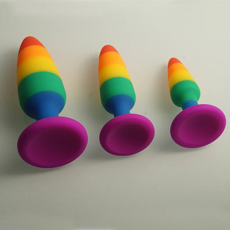 Rainbow Colours Butt Plugs,Liquid Silicone Ass Anus Anal Plug With Suction Cup Base Sex Toys,Analplug Buttplug Butplug